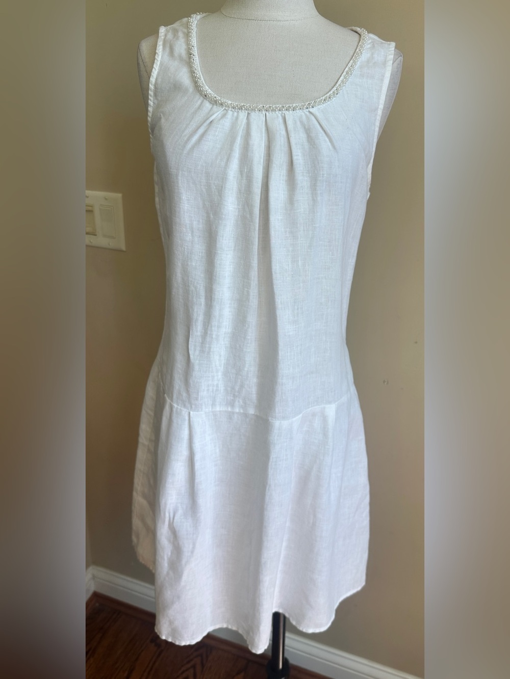 Malvin I Love Linen White Dress Beaded Collar, Germany, Size Small